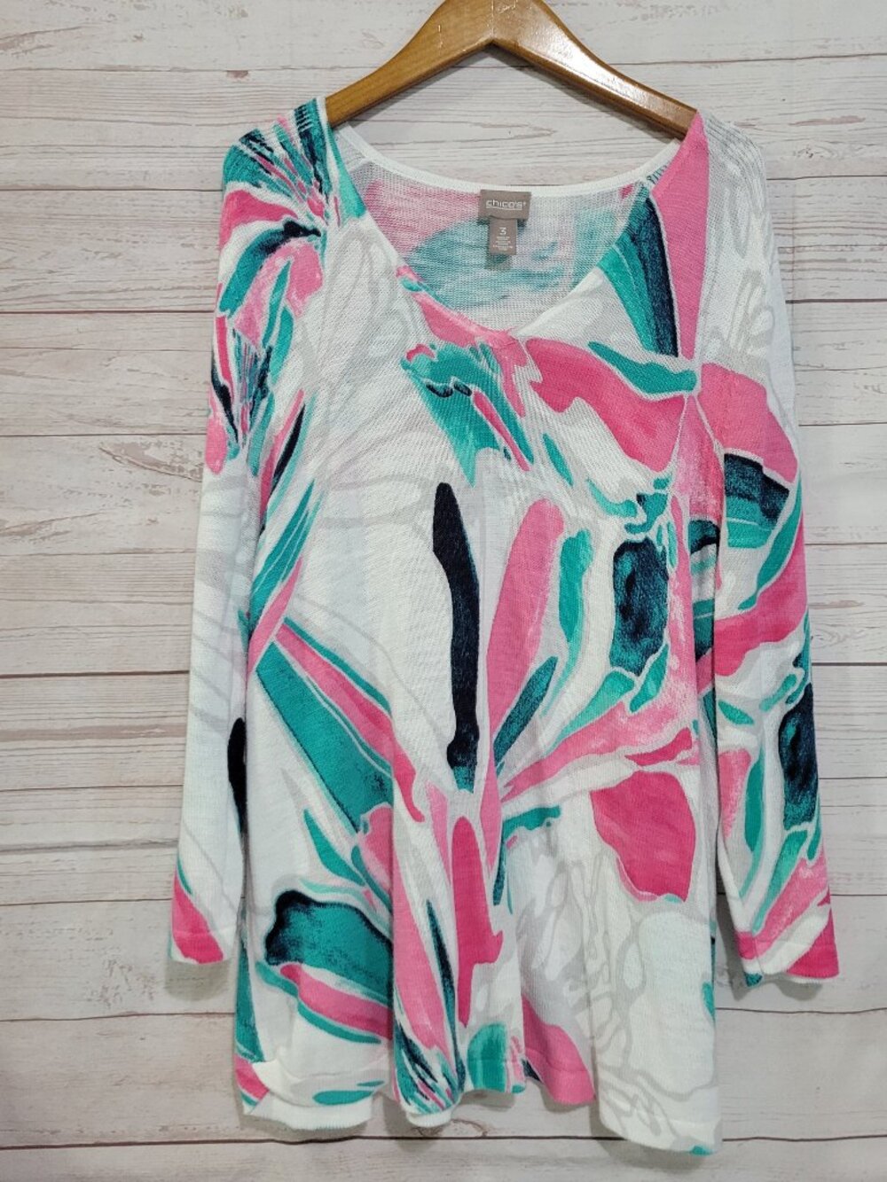 Chico's Lightweight Sweater Womens XL Abstract Floral Summer Vacation Cruise